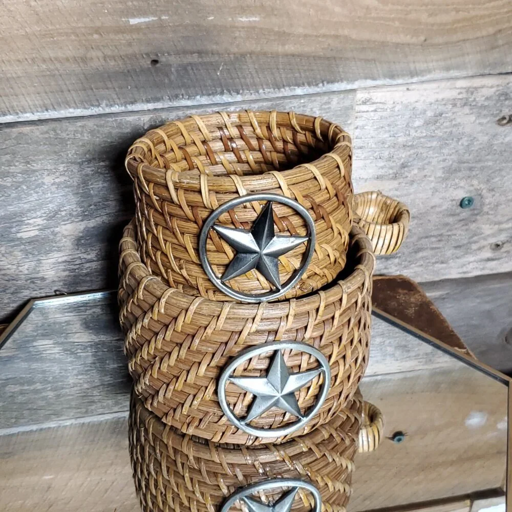 Texas Star Wicker Trinket Baskets - Set of 2.